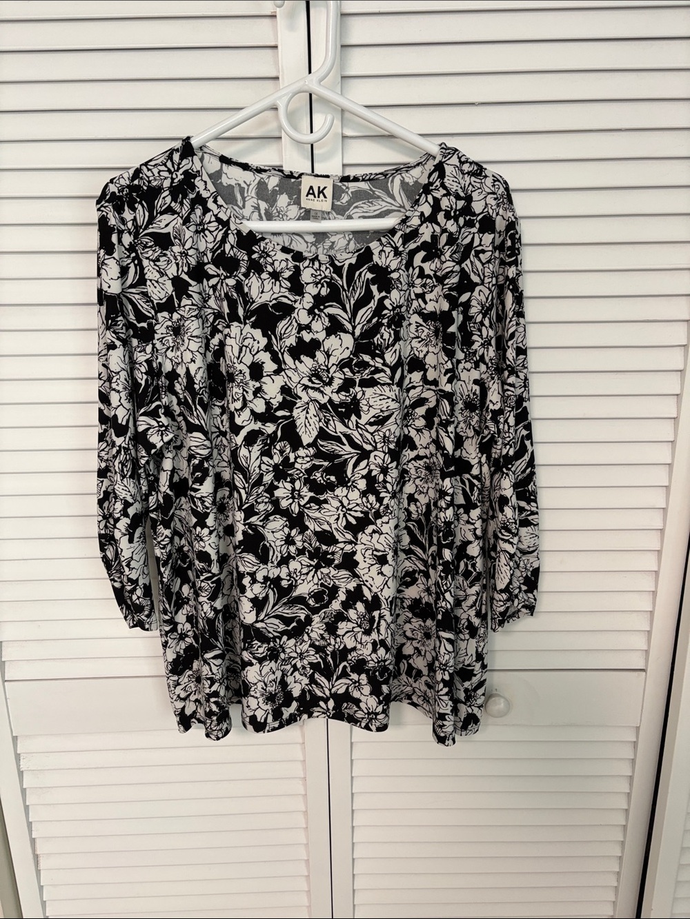 Anne Klein Black & White Floral 3/4 Sleeve Blouse 1X